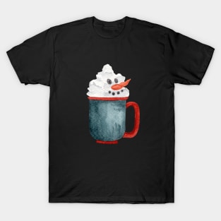 Hot Chocolate Snowman - red and blue mug T-Shirt